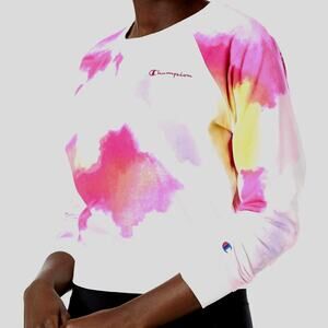 Champion Women's Campus French Terry Crew, Multi Wash Cloud Fuchsia LARGE Used